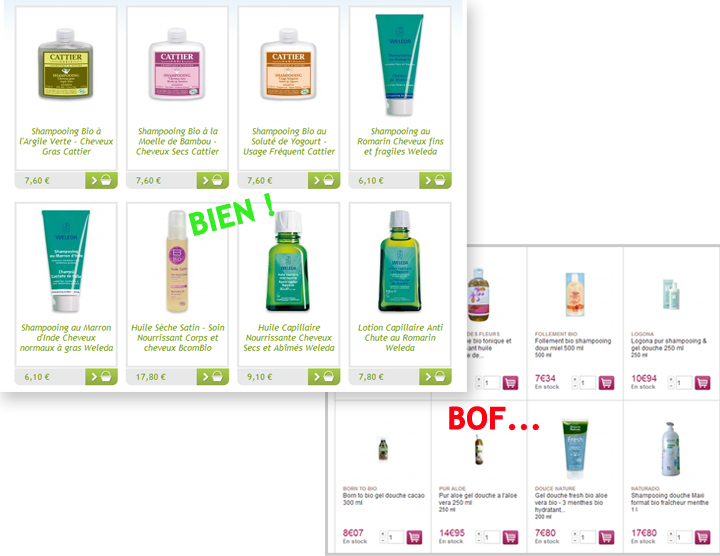 Présentation des produits sur le site